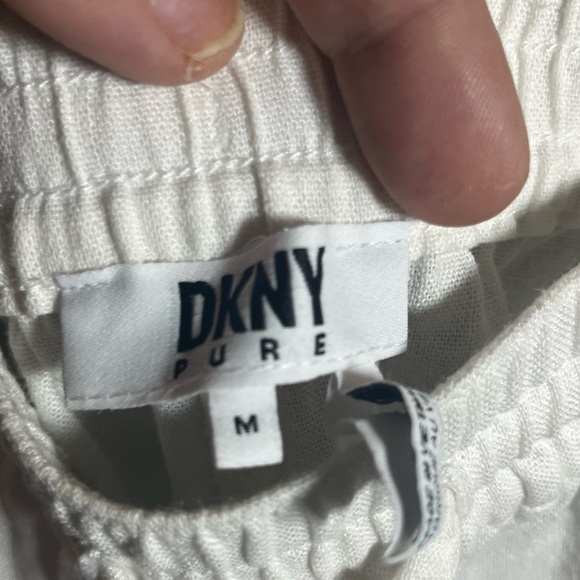 DKNY linen wide leg capri pants off white side pockets drawstring - Picture 4 of 8